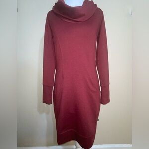 Merrell Indira Burgundy Cowl Neck Sweatshirt Dress With pockets Women’s Size XXS